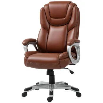 HOMCOM Scaun de birou fotoliu de birou cu functie de balans roti pivotante 360? 66 x 75,5 x 115,5-124,5 cm maro | Aosom Romania imagine