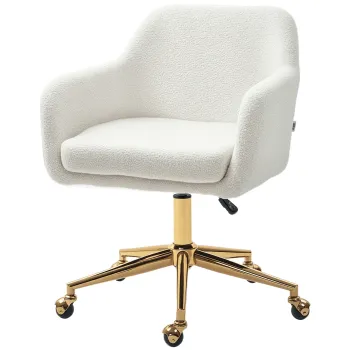 HOMCOM Scaun de birou fotoliu de birou cu role inaltime reglabila sezut pivotant la 360? 60 x 61 x 79-88 cm crem | Aosom Romania imagine