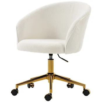 HOMCOM Scaun de birou, fotoliu de birou ergonomic reglabil pe inaltime, sezut pivotant, baza din otel, crem | Aosom Romania imagine