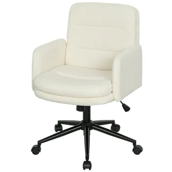 HOMCOM Scaun de birou, fotoliu de birou pivotant cu inaltime reglabila, functie de basculare, 61,5 x 65 x 91-101 cm, crem | Aosom Romania imagine