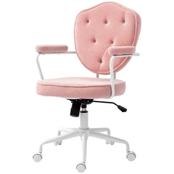 HOMCOM Scaun de birou frumos cu material moale, tapitat cu butoni, reglabil pe inaltime, roz | Aosom Romania imagine