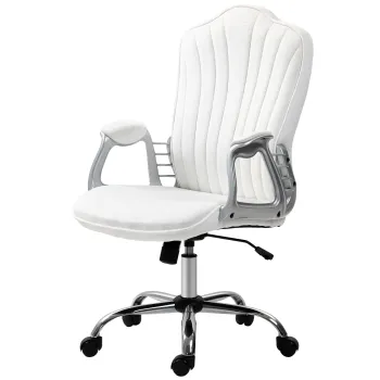 HOMCOM Scaun de Birou Girator cu Inaltime Reglabila Brate Spatar Curbat Functie de Balans Alb | Aosom Romania imagine