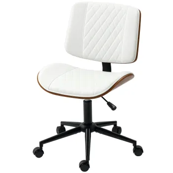 HOMCOM Scaun de birou, inaltime reglabila, cu role, cusut in forma de diamant 52 x 53 x 80-90 cm Alb | Aosom Romania imagine