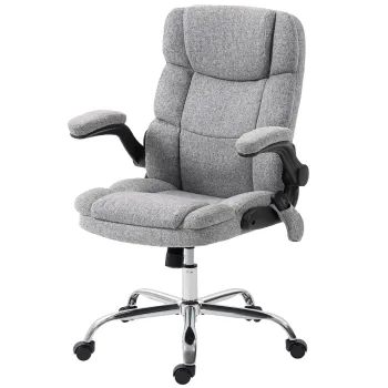 HOMCOM Scaun de Birou Masaj Vibrant cu 4 Puncte, Functie de Balans si Incalzire, Scaun de Birou in Tesatura de In cu Brate Pliabile, Inaltime Reglabila, Gri | Aosom Romania imagine