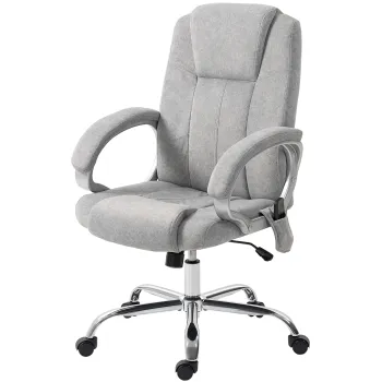 HOMCOM Scaun de Birou Masaj Vibrant si Incalzitor cu Suport pentru Picioare, Scaun Reclinabil 135? de Birou in Velluto cu Brate si Inaltime Reglabila pentru Studiu, Gri | Aosom Romania imagine