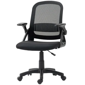 HOMCOM Scaun de birou mesh respirabil, scaun ergonomic pivotant cu cotiere rabatabile si suport lombar, Negru | Aosom Romania imagine