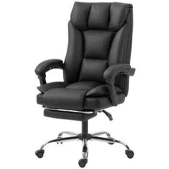 HOMCOM Scaun de Birou Reclinabil la 155? cu Suport pentru Picioare, Dubla Imbunatatire si Tapiterie din Piele Ecologica, Negru | Aosom Romania imagine