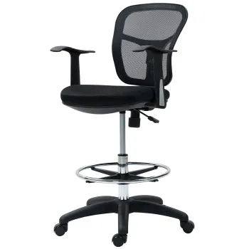 HOMCOM Scaun de Birou Rotativ cu Inel pentru Sprijinirea Picioarelor si Spatar Curbat, 55x58x94 cm, Negru | Aosom Romania imagine