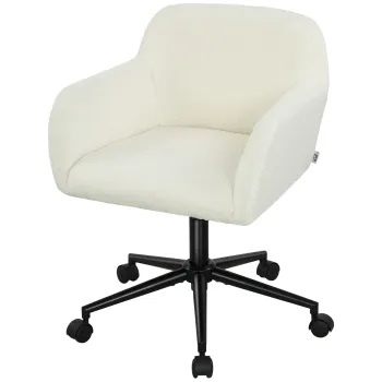 HOMCOM Scaun de birou rotativ cu role, Scaun de birou, Fleece, Spuma, reglabil in inaltime, Homeoffice, Crem alb | Aosom Romania imagine