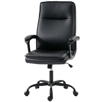 HOMCOM Scaun de Birou Rotativ din Piele PU, Functie Balans, Spatar Inalt, Inaltime Reglabila, Capacitate 120kg, Negru | Aosom Romania imagine