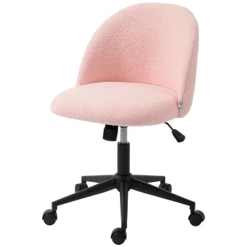 HOMCOM Scaun de birou rotativ din teddy-fleece, reglabil pe inaltime, cu roti, spuma confortabila, Roz | Aosom Romania imagine