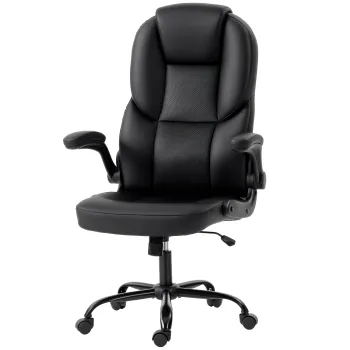 HOMCOM Scaun de Birou Rotativ, Functie de Balansare, Suporturi Rabatabile pentru Brate, Spatar Inalt, Inaltime Reglabila, Negru | Aosom Romania imagine