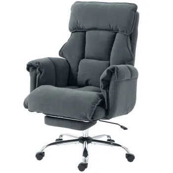 HOMCOM Scaun de birou rotativ reglabil pe inaltime cu suport lombar, suport pentru picioare, flanel Snow, 80 x 80 x 106-114 cm Gri inchis | Aosom Romania imagine