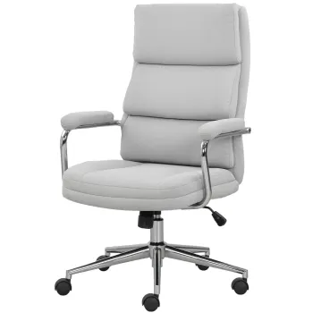 HOMCOM Scaun de birou, scaun de birou ergonomic cu inaltime reglabila, functie de mesterire, 62 x 73 x 105-113 cm, gris | Aosom Romania imagine