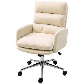 HOMCOM Scaun de birou, scaun de birou tapitat, functie de basculare, rotativ, cu roti, Crem | Aosom Romania imagine