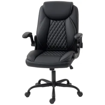 HOMCOM Scaun de birou, scaun ergonomic cu cotiere rabatabile, inaltime reglabila, functie de balans, negru | Aosom Romania imagine