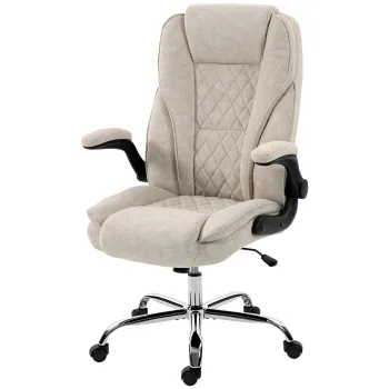 HOMCOM Scaun de birou, scaun ergonomic, inaltime reglabila, accotoare rabatabile, 70 x 70 x 114-122 cm, bej | Aosom Romania imagine