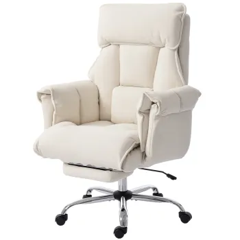 HOMCOM Scaun de birou Scaun rotativ reglabil pe inaltime cu suport lombar, suport pentru picioare, flanel Snow, 80 x 80 x 106-114 cm Alb crem | Aosom Romania imagine