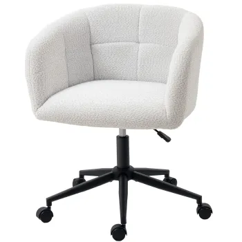 HOMCOM Scaun de birou tapitat cu acoperire plus, design cu spatar tip cuva, scaun de birou pe roti, baza din otel, Crem+Negru | Aosom Romania imagine