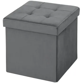 HOMCOM Scaun de depozitare pliabil, scaun patrat 37,6 L din catifea, capacitate 120 kg, 38 x 38 x 38 cm, gri | Aosom Romania imagine