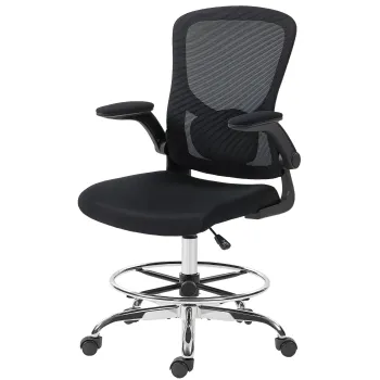 HOMCOM Scaun de desen cu suport lombar, reglabil pe inaltime, pivotant, pentru home office, studio, proiecte artistice, Negru | Aosom Romania imagine