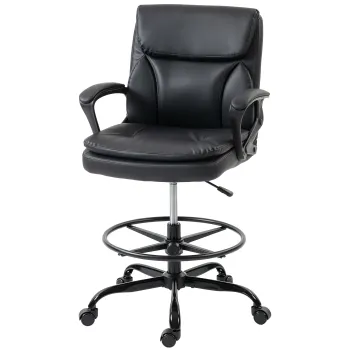 HOMCOM Scaun de desen Scaun de birou ergonomic rotativ cu inaltime si suport pentru picioare reglabil Negru | Aosom Romania imagine