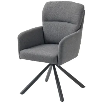 HOMCOM Scaun de dining capitonat, scaun de bucatarie cu perne groase, brate, picioare metalice, Gri | Aosom Romania imagine