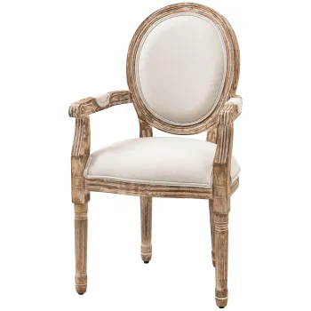 HOMCOM Scaun de dining design retro cu brate si tapiterie groasa, scaun living in stil in pentru living, lemn de cauciuc crem + helle Holzfarbe 56 x 56 x 96 cm | Aosom Romania imagine