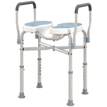 HOMCOM Scaun de Dus cu Brate, Inaltime Reglabila si Orificii pentru Scurgerea Apei, 53x36x64-75 cm, Albastru | Aosom Romania imagine