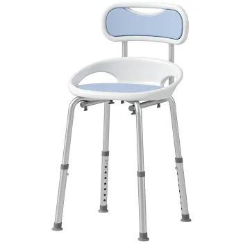 HOMCOM Scaun de Dus cu Spatar si Sezut Perforat, 8 Niveluri Reglabil, Antiderapant, 49,5 x 54 x 92 cm, Albastru | Aosom Romania imagine