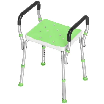HOMCOM Scaun de dus din aluminiu, reglabil pe inaltime, cu cotiere si picioare antiderapante, verde | Aosom Romania imagine