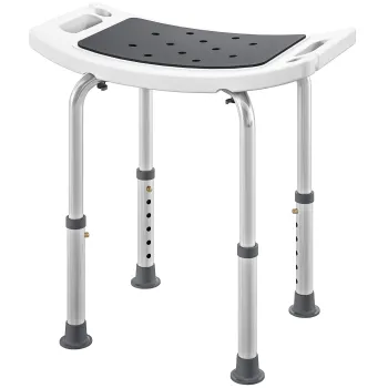 HOMCOM Scaun de Dus din Aluminiu si Plastic Antialunecare, Inaltime Reglabila 6 Niveluri 39-52cm, Gri | Aosom Romania imagine