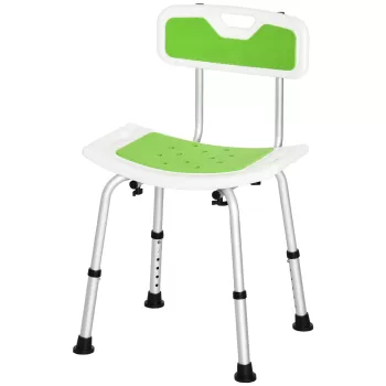 HOMCOM Scaun de dus pentru persoane in varsta, scaun de dus reglabil pe inaltime pe 6 nivele cu spatar, verde | AOSOM RO imagine