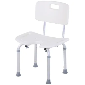 HOMCOM Scaun de Dus Reglabil pe 8 Nivele cu Orificii de Drenaj si Sezut in Forma de U, 48x42x71-83,5 cm, Alb | Aosom Romania imagine