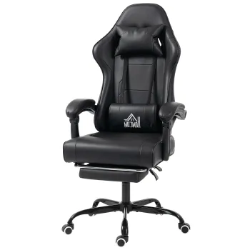 HOMCOM Scaun de gaming ergonomic, fotoliu gamer cu suport lombar masaj, spatar inclinat, inaltime reglabila, negru | Aosom Romania imagine