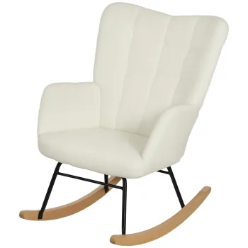 HOMCOM Scaun de leagan din fildes cu brate, Scaun ergonomic cu roti de lemn, pentru camera de zi, dormitor, Alb | Aosom Romania imagine