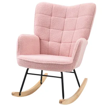 HOMCOM Scaun de leagan rocking chair tapiterie din blana rasucita structura din otel 71 x 98 x 101 cm roz | Aosom Romania imagine