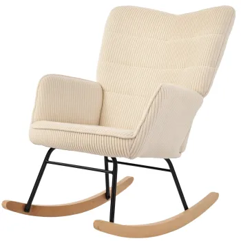 HOMCOM Scaun de leagan vintage, grinzi curbate, umplutura groasa, lemn de fag si otel, Bej | Aosom Romania imagine