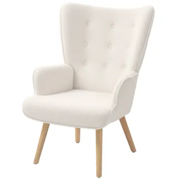 HOMCOM Scaun de living din material boucle, scaun capitonat si umplut cu picioare din lemn, 71 x 74 x 96 cm, bej | Aosom Romania imagine