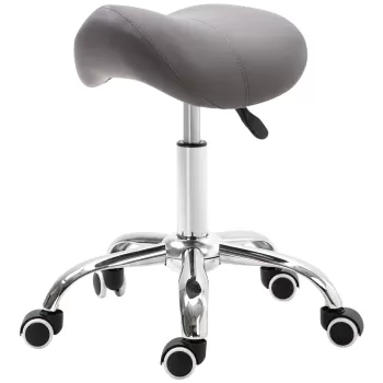 HOMCOM Scaun de lucru cu sa si roti, cu Inaltime reglabila pentru Saloane de coafor si Tatuaj, 52x53x49-61cm Gri imagine