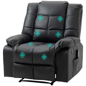 HOMCOM Scaun de Masaj Relaxant, Scaun de Relaxare, 8 Puncte de Vibratii, Functie de Asezare, Piele Ecologica, negru, 94x99x99cm | Aosom Romania imagine