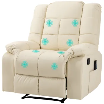 HOMCOM Scaun de masaj, Scaun de relaxare, 8 puncte de vibratii, Functie de asezare, Piele ecologica, crem, 94x99x99 cm | Aosom Romania imagine