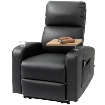HOMCOM Scaun de masaj Scaun de relaxare Scaun de intins, 1 masa rabatabila, 1 suport pentru picioare, 77 cm x 93 cm x 105 cm, Negru | Aosom Romania imagine