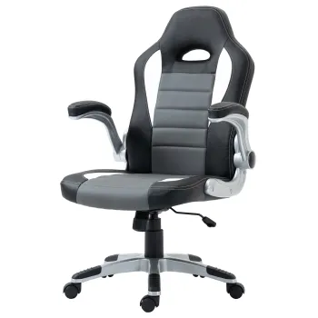 HOMCOM Scaun de Oficiu Reglabil Scaun de Despachet Cu Brate Rabatabile 5 Roti Suport 120 kg 65x69x112-122 cm Gri | Aosom Romania imagine