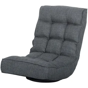 HOMCOM Scaun de Podea Pliabil Fotoliu de Lectura Rotativ 360? cu Spatar Reglabil in 5 Pozitii 58x107x79 cm Gri | Aosom Romania imagine