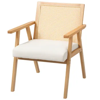 HOMCOM Scaun de salon din lemn, scaun din rachita cu spatar din rachita si perna umpluta si brate, lemn natural | Aosom Romania imagine