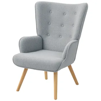 HOMCOM Scaun de salon din material textil bouclette, scaun capitonat si umplut cu picioare din lemn, 71 x 74 x 96 cm, gri deschis | Aosom Romania imagine