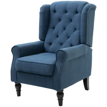 HOMCOM Scaun Decorativ Capitonat cu Spatar Inalt, Cotiere Rotunjite Captusite si Sezut cu Captuseala Groasa, Albastru imagine