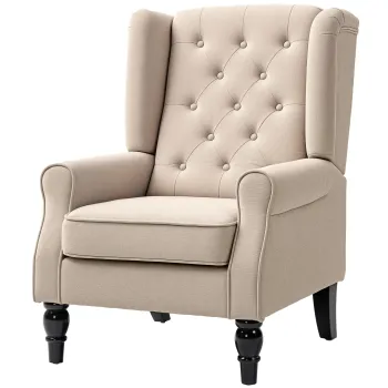 HOMCOM Scaun Decorativ Capitonat cu Spatar Inalt, Cotiere Rotunjite Captusite si Sezut cu Captuseala Groasa, Albastru | Aosom Romania imagine