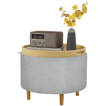 HOMCOM Scaun depozitare, Teddyfleece, capac ascuns, reversibil, 56 cm x 56 cm x 42 cm, Gri | Aosom Romania imagine